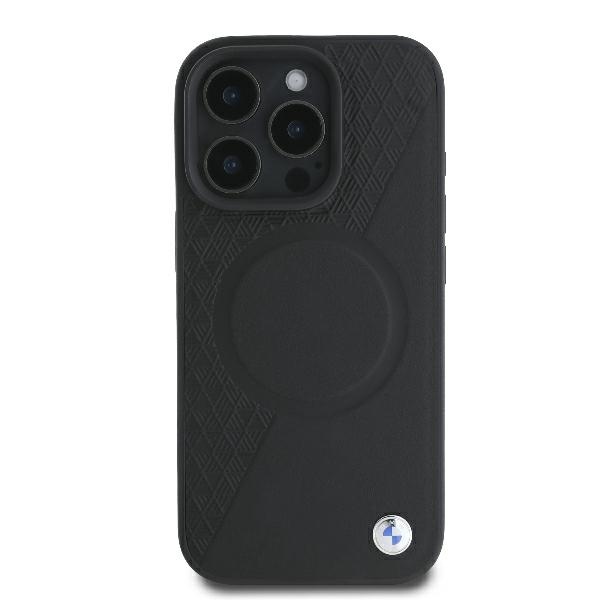BMW iPhone 16 Pro Case Signature Leather Half Textured MagSafe, Black