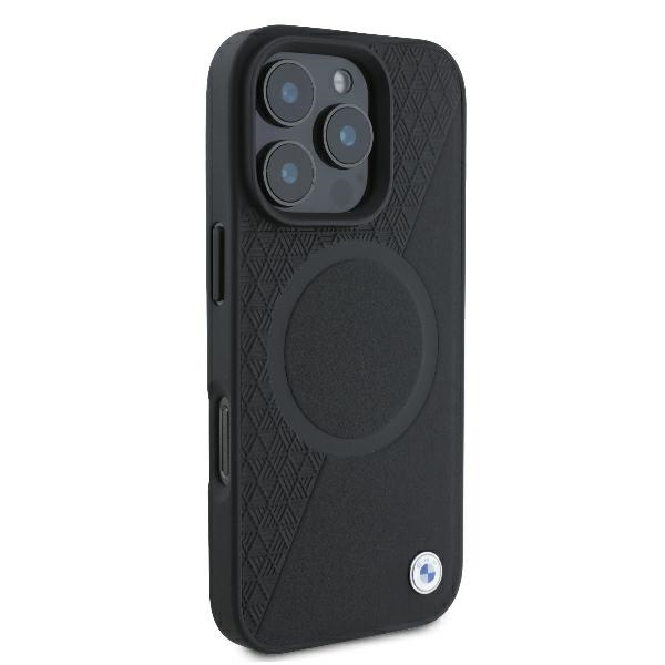 BMW iPhone 16 Pro Case Signature Leather Half Textured MagSafe, Black