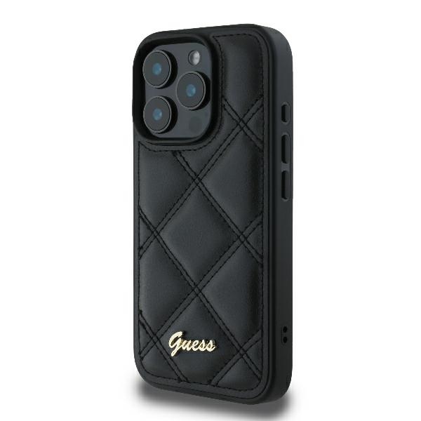 Guess dėklas iPhone 16 Pro telefonui Quilted Metal Logo, juodas