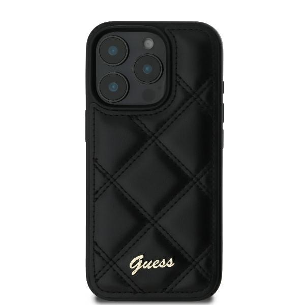 Guess dėklas iPhone 16 Pro telefonui Quilted Metal Logo, juodas