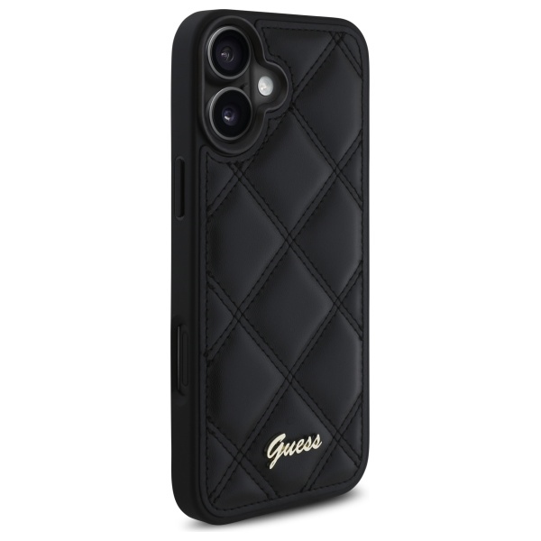 Guess dėklas iPhone 16 Plus telefonui Quilted Metal Logo, juodas