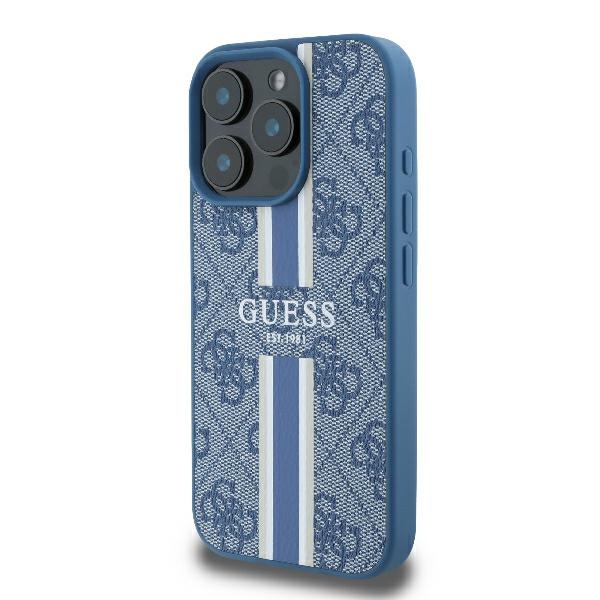Apple iPhone 16 Pro 6.3\'\' Guess 4G Printed Stripes MagSafe Case Cover, Blue
