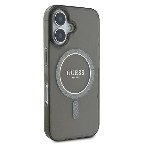 Guess dėklas iPhone 16 telefonui IML Glitter Circle MagSafe, juodas