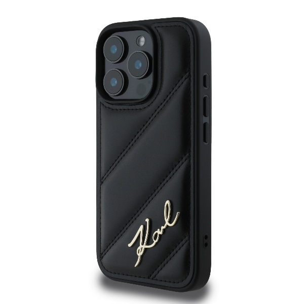 Karl Lagerfeld Diagonal Quilted Script dėklas iPhone 16 Pro Max, juodas