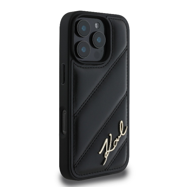 Karl Lagerfeld Diagonal Quilted Script dėklas iPhone 16 Pro Max, juodas