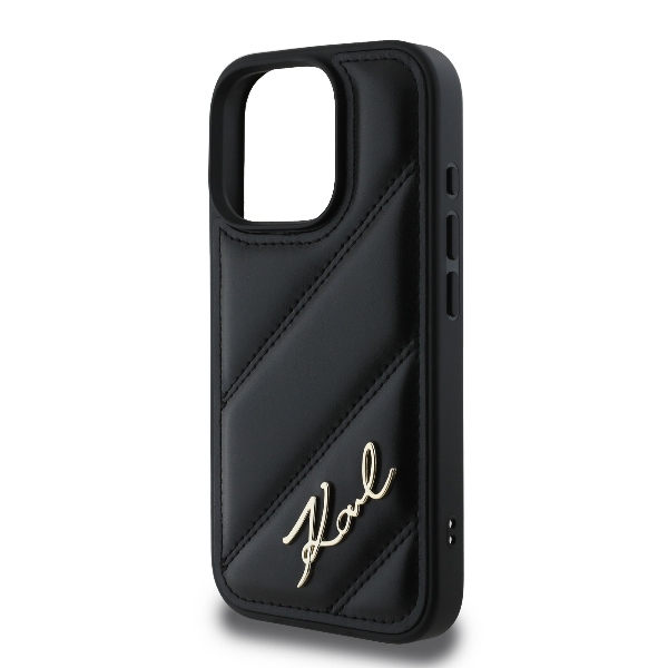 Karl Lagerfeld Diagonal Quilted Script dėklas iPhone 16 Pro Max, juodas