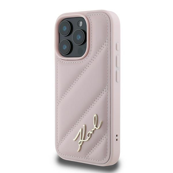 Karl Lagerfeld dėklas iPhone 16 Pro Max Diagonal Quilted Script, rožinis