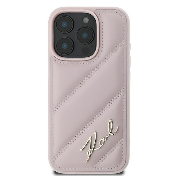 Karl Lagerfeld dėklas iPhone 16 Pro Max Diagonal Quilted Script, rožinis
