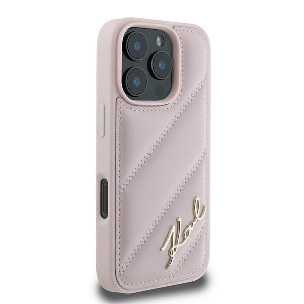 Karl Lagerfeld dėklas iPhone 16 Pro Max Diagonal Quilted Script, rožinis