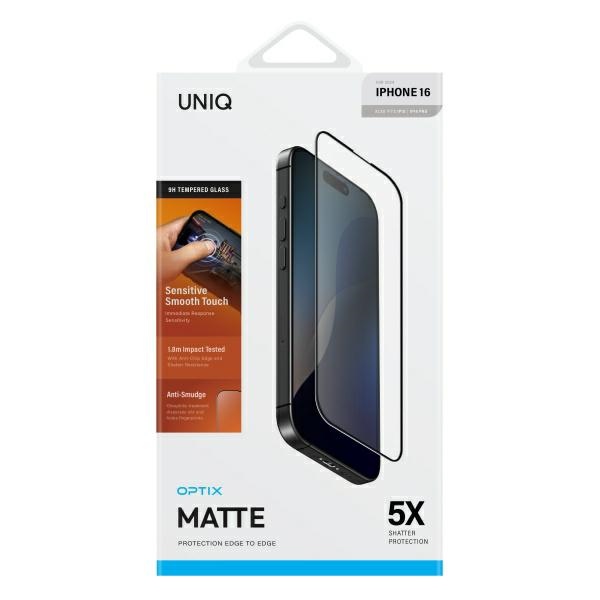 UNIQ Optix Matte tempered glass with matte applicator for iPhone 16