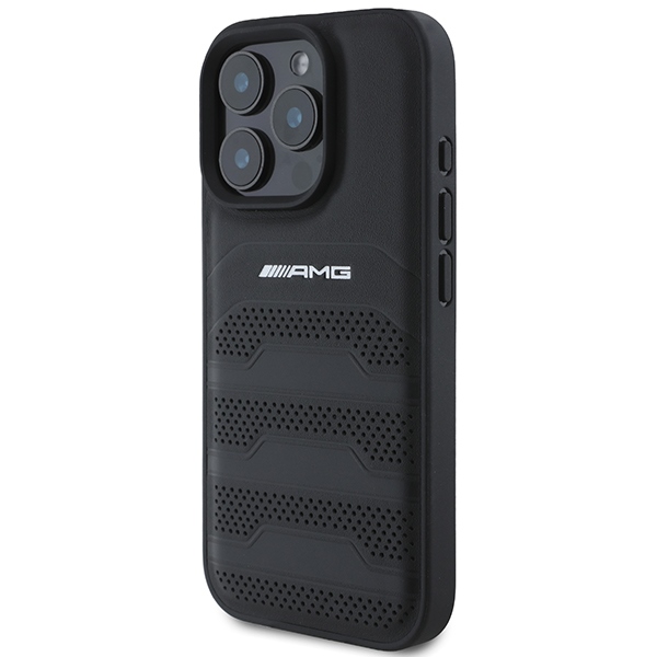 Mercedes-Benz iPhone 16 Pro Max dėklas AMG Leather Debossed Lines, juodas