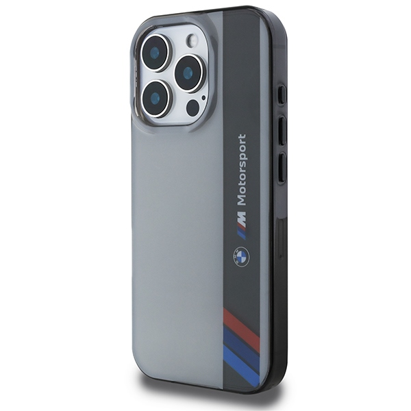 BMW dėklas skirtas iPhone 16 Pro Motorsport IML Vertical Stripe, pilkas
