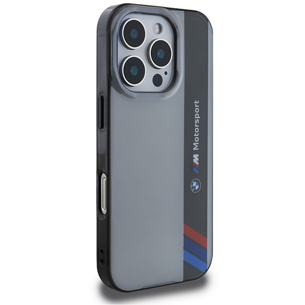 BMW dėklas skirtas iPhone 16 Pro Motorsport IML Vertical Stripe, pilkas
