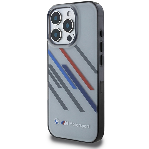BMW dėklas skirtas iPhone 16 Pro Motorsport IML Random Stripes, pilkas