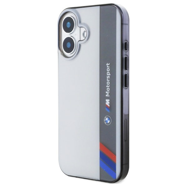 BMW iPhone 16 Plus dėklas Motorsport IML Vertical Stripe, pilkas
