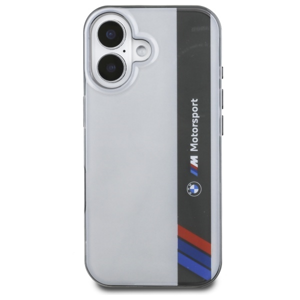 BMW iPhone 16 Plus dėklas Motorsport IML Vertical Stripe, pilkas