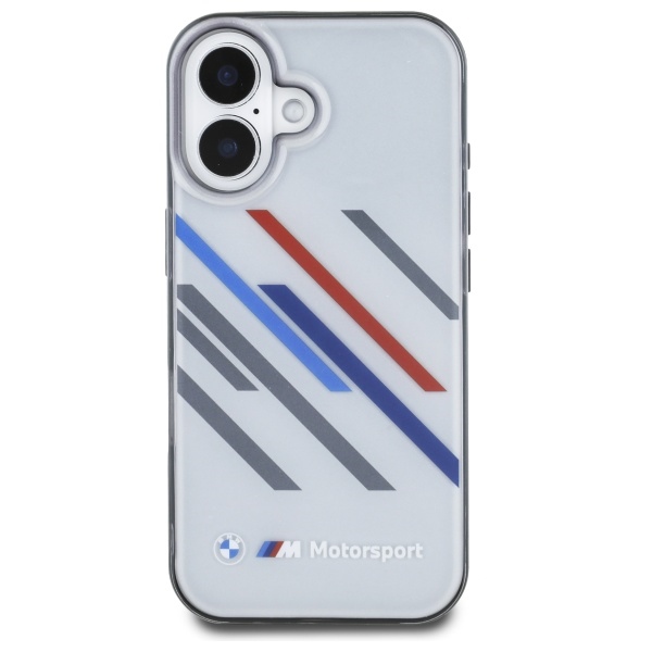 BMW dėklas, skirtas iPhone 16 Plus, Motorsport IML Random Stripes, pilkas