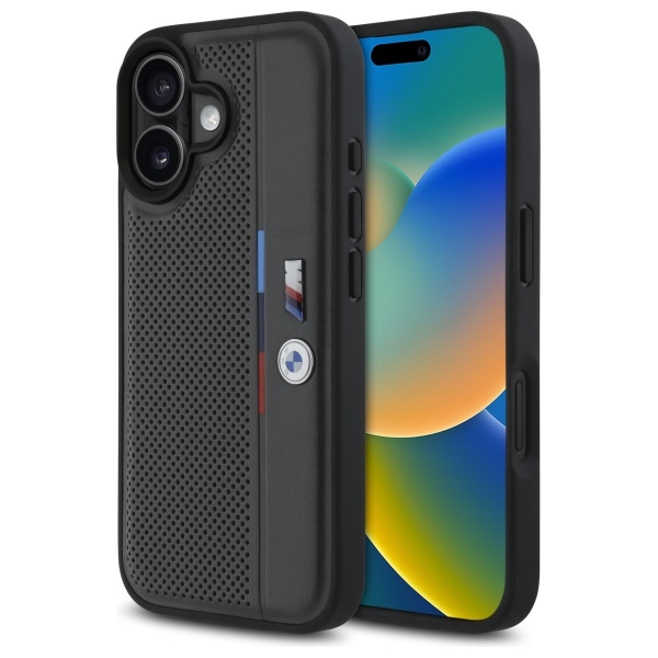 BMW iPhone 16 Case M Perforated Tricolor Detail Line - Dark Gray
