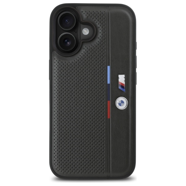BMW dėklas skirtas iPhone 16, M Perforated Tricolor Detail Line, pilkas
