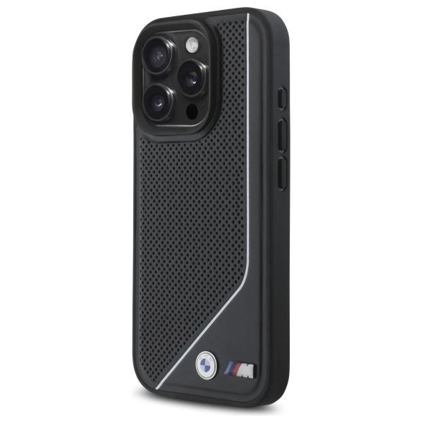 BMW M Perforated Twisted Line MagSafe dėklas iPhone 16 Pro telefonui, juodas