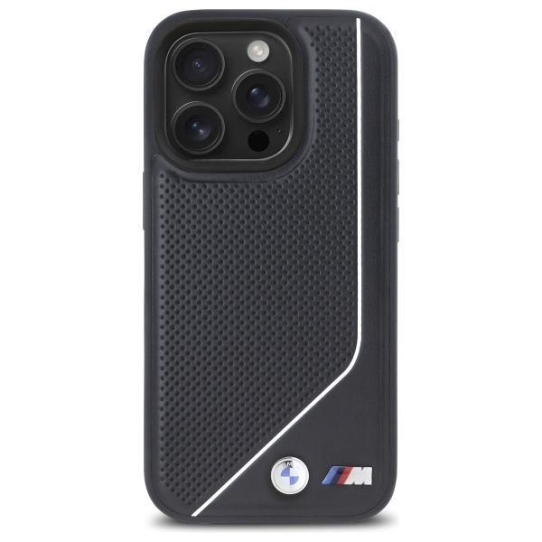 BMW M Perforated Twisted Line MagSafe dėklas iPhone 16 Pro telefonui, juodas