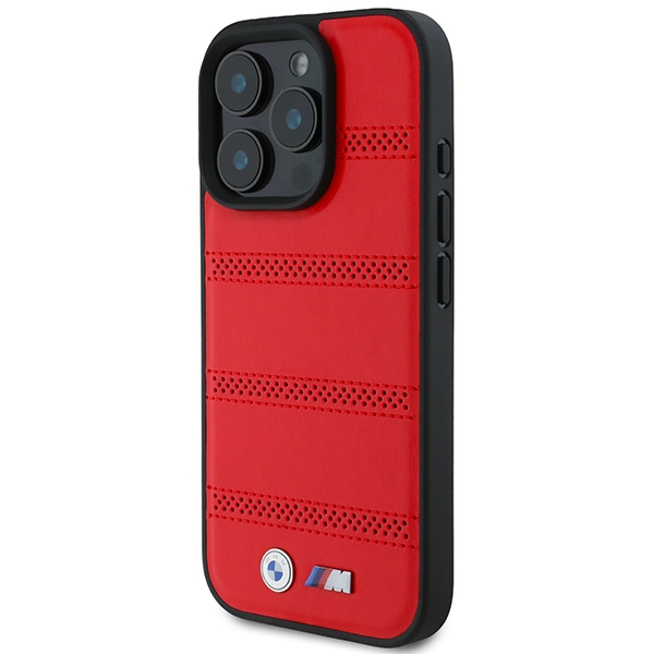 BMW dėklas iPhone 16 Pro telefonui M Perforated And Stitched Line MagSafe, raudonas