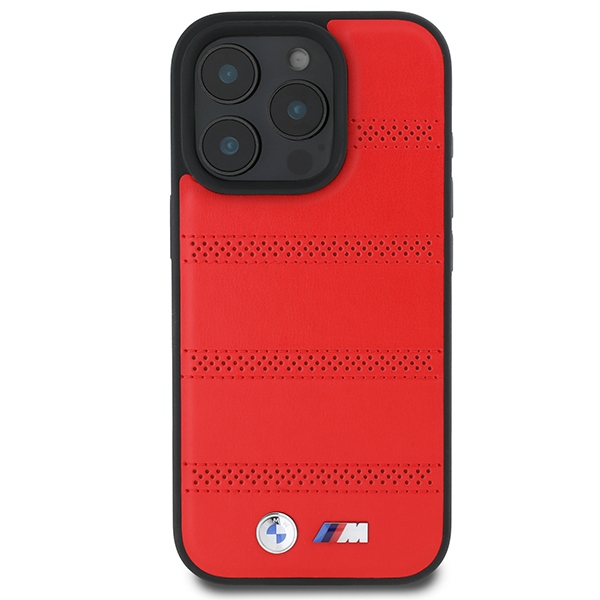 BMW dėklas iPhone 16 Pro telefonui M Perforated And Stitched Line MagSafe, raudonas