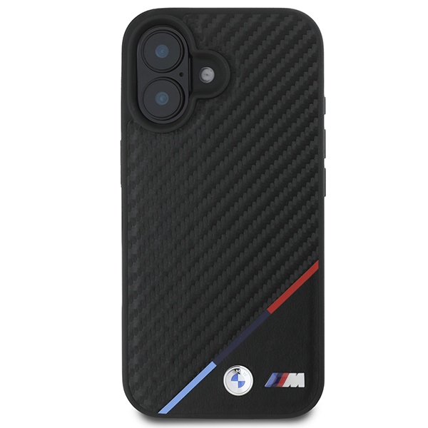 BMW M Carbon Tricolor Line MagSafe dėklas, skirtas iPhone 16, juodas