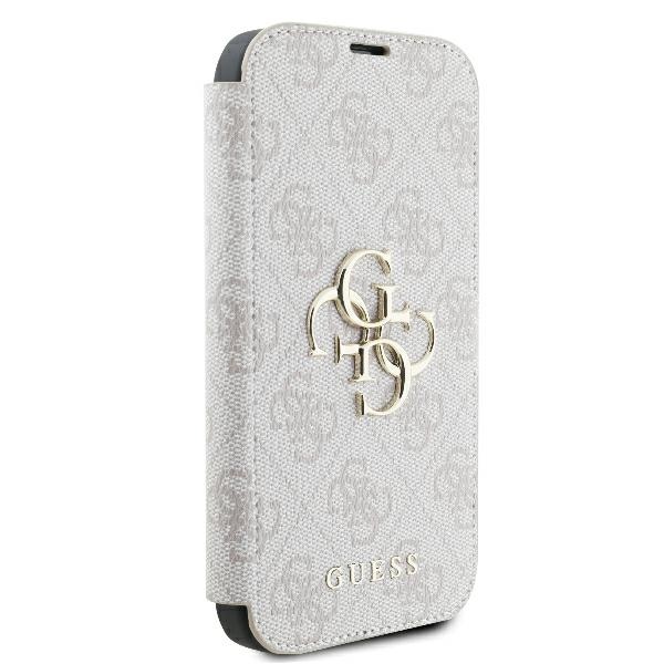 Guess 4G Metal Logo atverčiamasis dėklas iPhone 16 Plus, rožinis