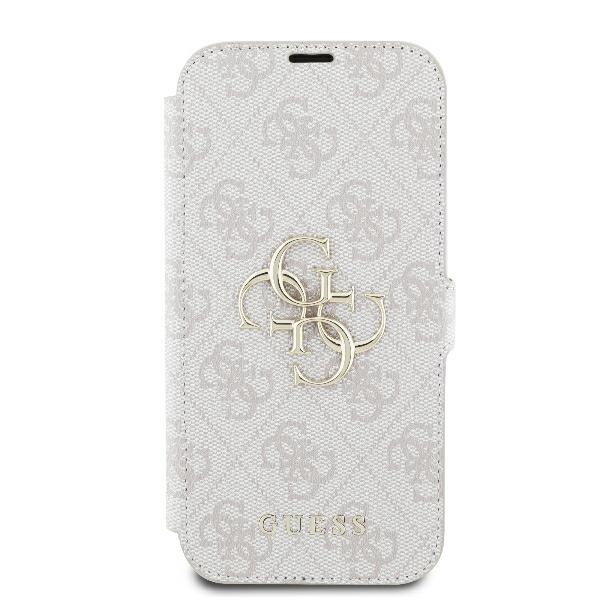 Apple iPhone 16 6.1\" Guess 4G Metal Logo Book Case Cover, Pink