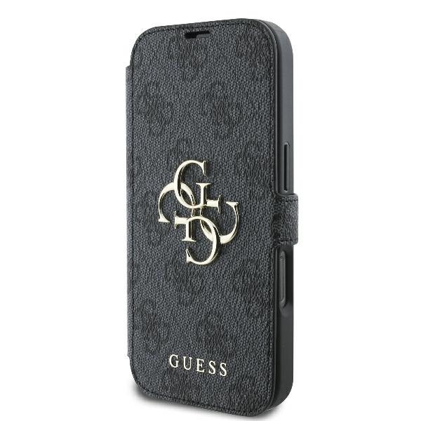 Apple iPhone 16 Pro Max 6.9\" Guess 4G Metal Logo Book Case Cover, Black