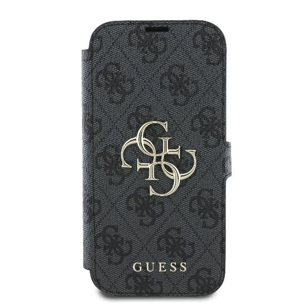 Apple iPhone 16 Pro Max 6.9\" Guess 4G Metal Logo Book Case Cover, Black