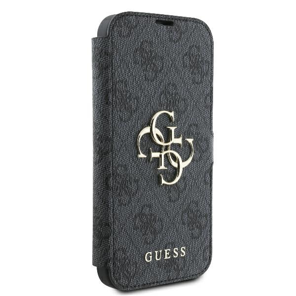 Apple iPhone 16 Pro Max 6.9\" Guess 4G Metal Logo Book Case Cover, Black