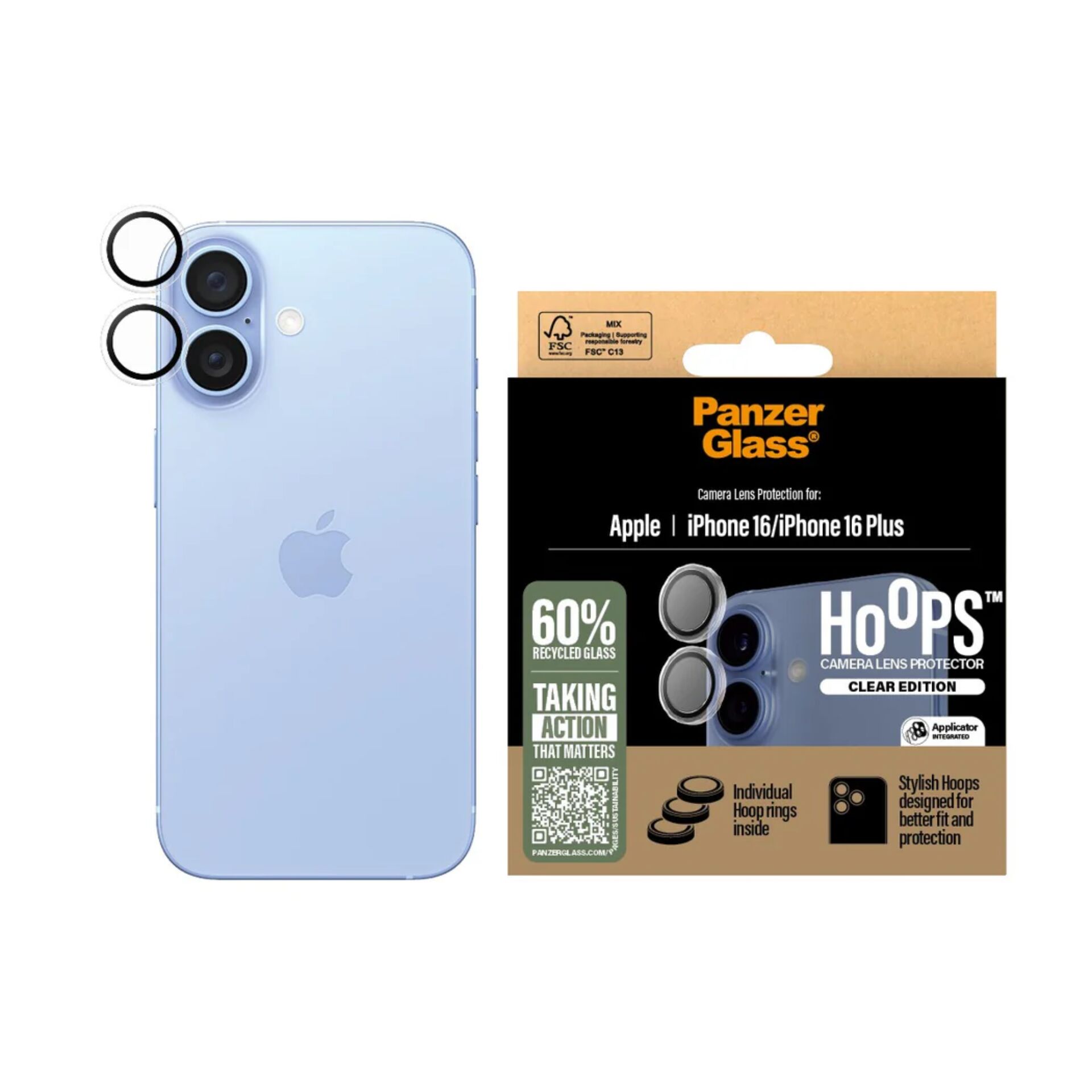 Panzerglass Hoops Camera Lens Protector iPhone 16 / 16 Plus, Transparent