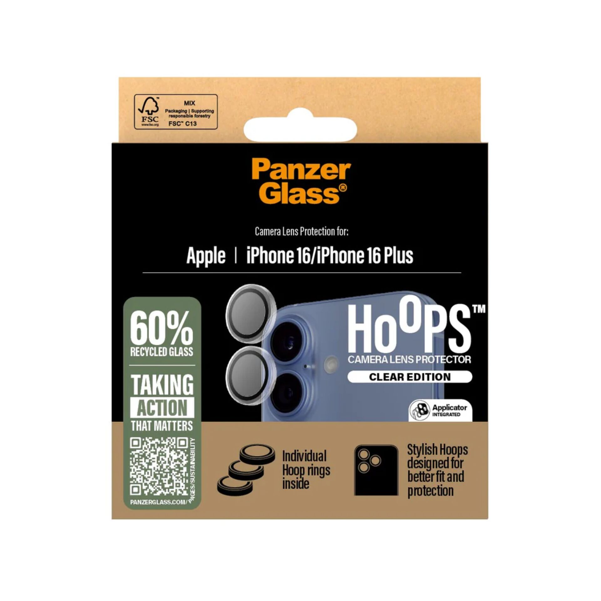 Panzerglass Hoops Camera Lens Protector iPhone 16 / 16 Plus, Transparent