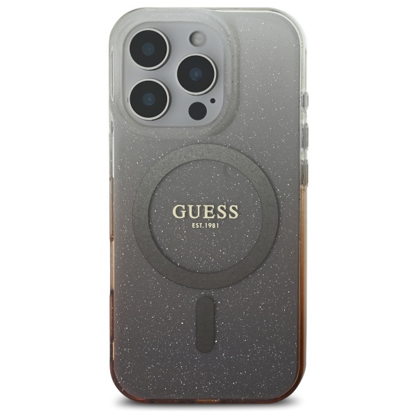 Guess dėklas iPhone 16 Pro Max IML Glitter Gradient MagSafe, rudas