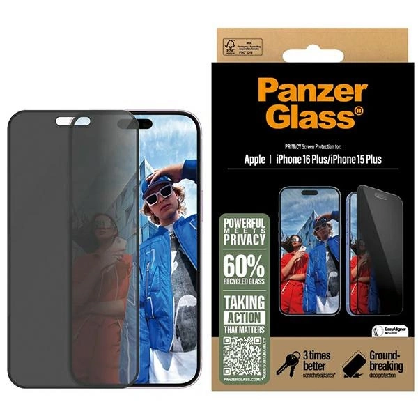 PanzerGlass Privacy apsauginis stiklas iPhone 16 Plus (6.7"), P2863