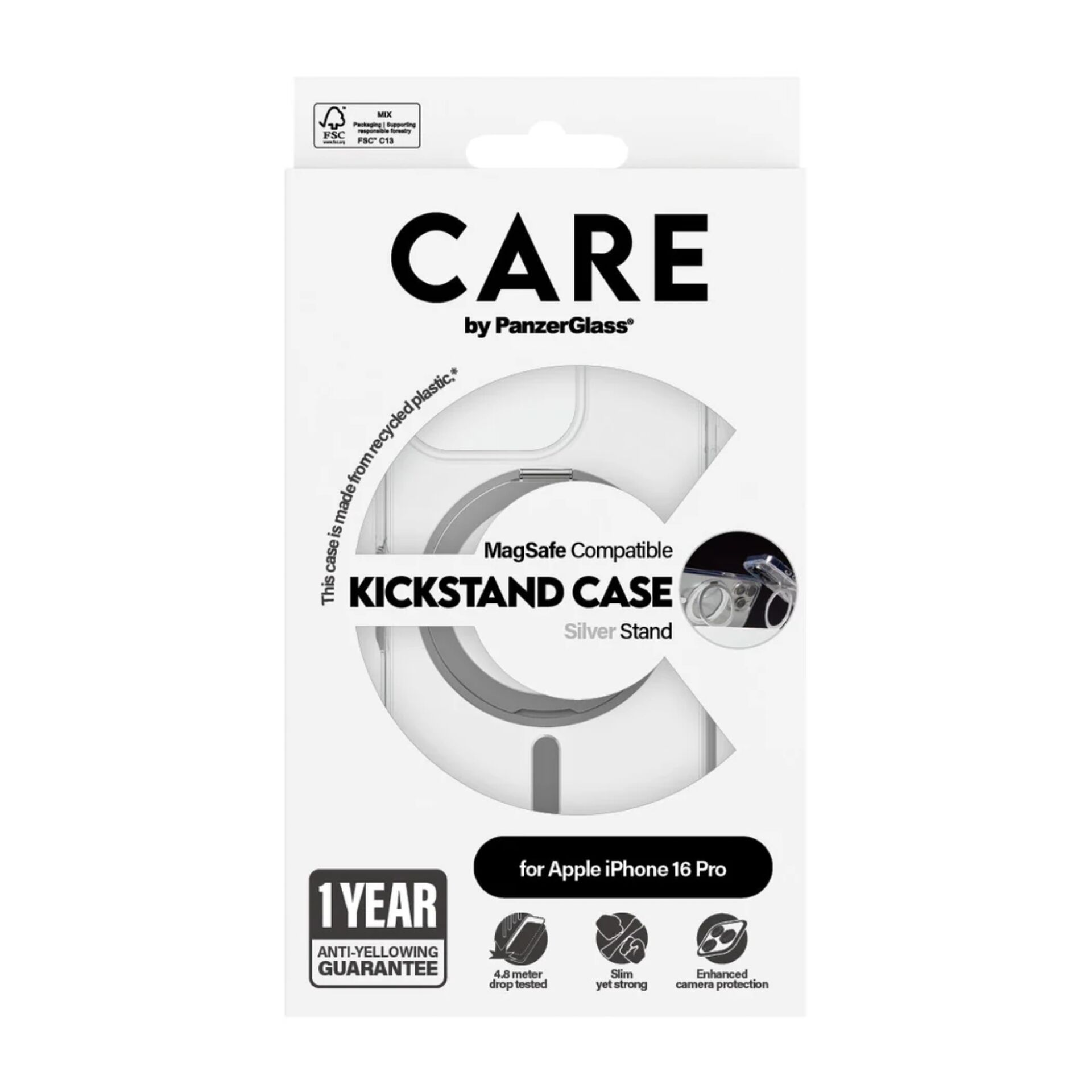 CARE by PanzerGlass Feature Kickstand Case for iPhone 16 Pro Transparent / Silver