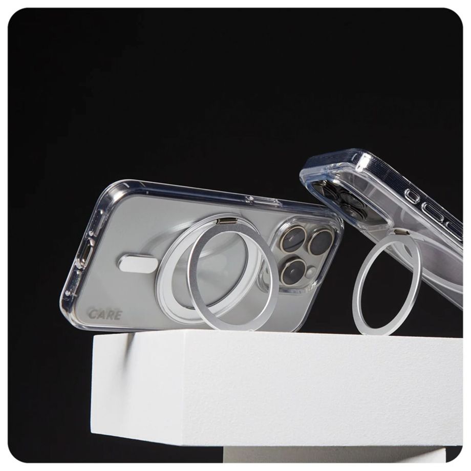 Dėklas CARE by PanzerGlass Feature Kickstand, skirtas iPhone 16 Pro permatomas / sidabrinis