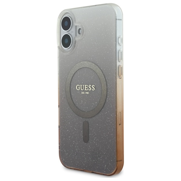 Guess iPhone 16 Plus dėklas IML Glitter Gradient MagSafe, rudas