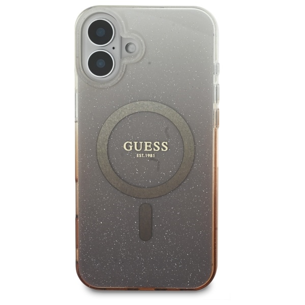 Guess iPhone 16 Plus dėklas IML Glitter Gradient MagSafe, rudas