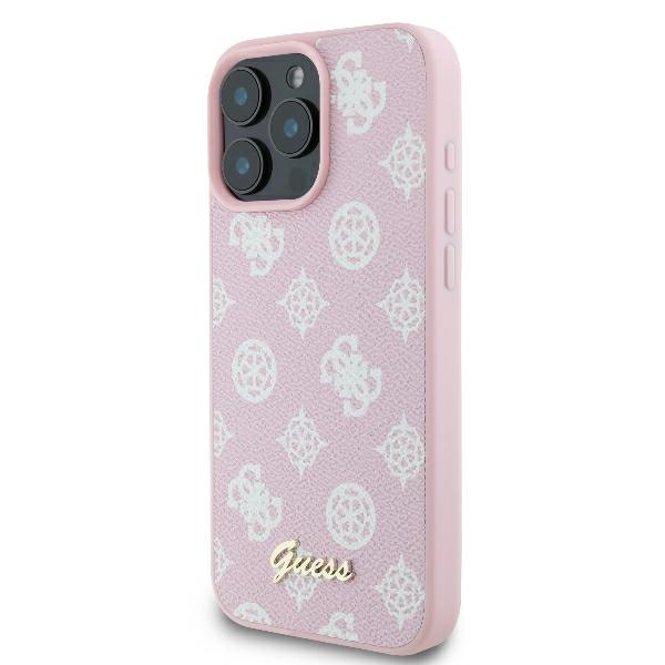 Guess dėklas iPhone 16 Pro su MagSafe, Peony Script Logo, rožinis