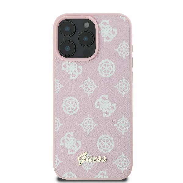 Guess dėklas iPhone 16 Pro su MagSafe, Peony Script Logo, rožinis