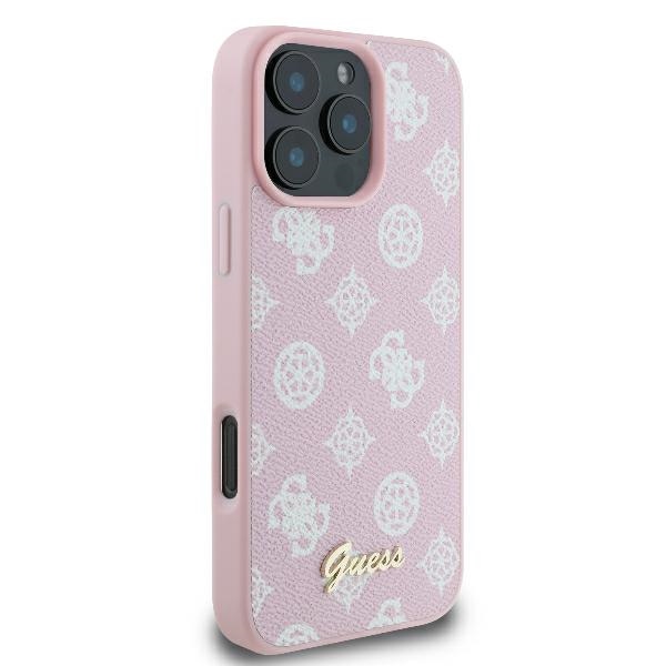 Guess dėklas iPhone 16 Pro su MagSafe, Peony Script Logo, rožinis