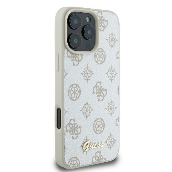 Guess dėklas iPhone 16 Pro telefonui Peony Script Logo MagSafe, baltas