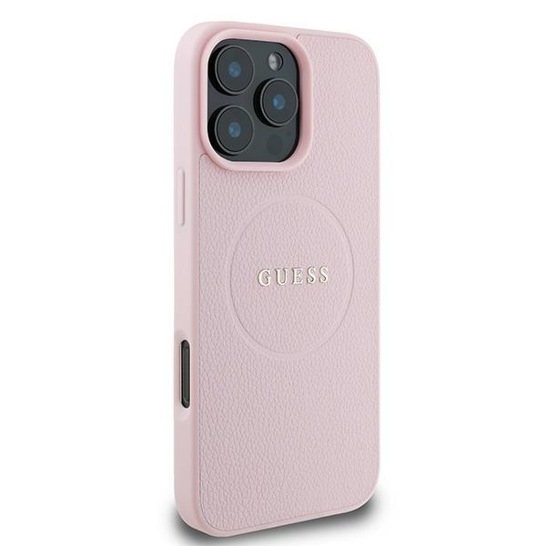 Guess iPhone 16 Pro dėklas Grained Ring MagSafe, rožinis