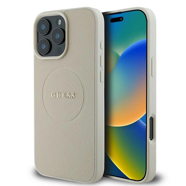 Apple iPhone 16 Pro 6.3'' Guess Grained Ring MagSafe Case Cover, Beige