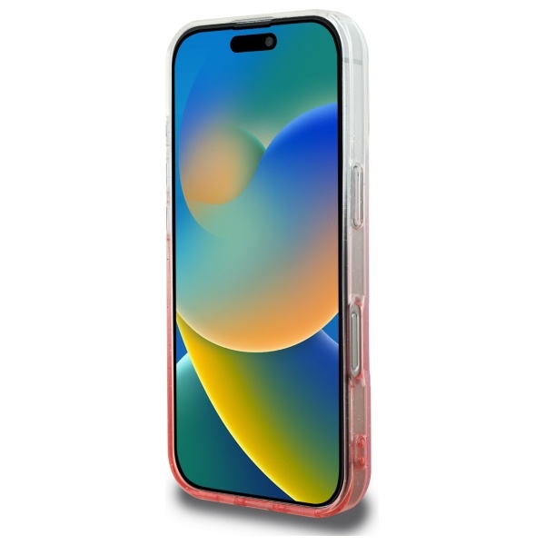 Guess dėklas iPhone 16 Pro telefonui IML Glitter Gradient MagSafe, rožinis