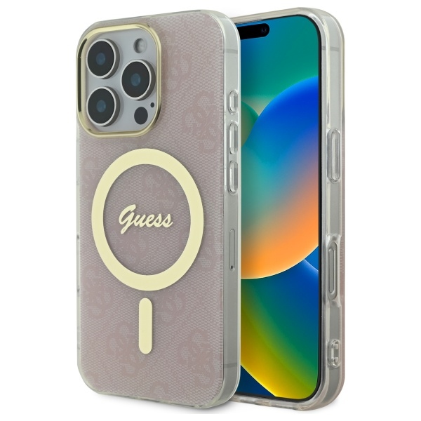 Guess IML 4G MagSafe dėklas, skirtas iPhone 16 Pro, rožinis