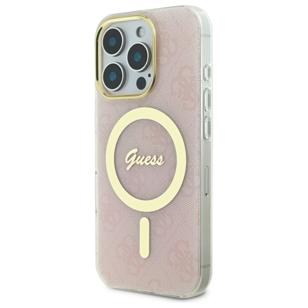 Guess IML 4G MagSafe dėklas, skirtas iPhone 16 Pro, rožinis